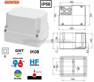 GEWISS GW44217 műanyag doboz fedéllel 190x140x140mm IP56 1.