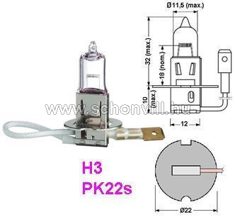 50340U H3 55W 12V 1/10/200 egyfonatú halogén fényszóró izzó PK22s 1450lm 1.