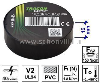 TRACON FEK10-15 PVC Szigetelőszalag 10m x 15mm fekete 1.