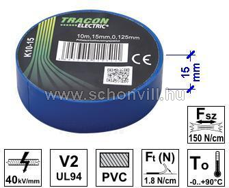 TRACON K10-15 PVC szigetelőszalag 10mx15mm kék 1.