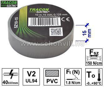 TRACON SZ10-15 PVC Szigetelőszalag 10mx15mm szürke 1.