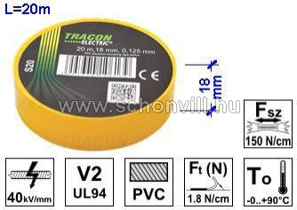 TRACON S20 PVC Szigetelőszalag 20 m x 19 mm sárga 1.