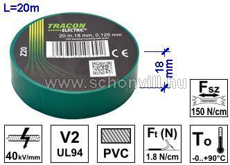 TRACON Z20 PVC.Szigetelőszalag 20m x 18mm zöld 1.