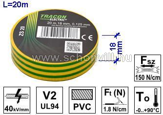 TRACON ZS20 PVC.Szigetelőszalag 20 m x 18mm zöld-sárga 1.