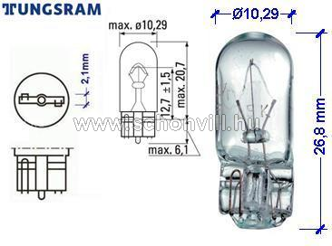 TUNGSRAM 518500 501 12V 5W W2,1x9,5D autó üvegfejü lámpa 1.