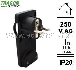 TRACON TCSDRB rejthető szerelhető csatlakozó dugó,lapos,fekete 1×SHUKO, 250V, max.10/16A 1.