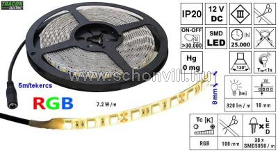 TRACON LED-SZ-72-RGB LED szalag, beltéri SMD5050; 30 LED/m; 7,2 W/m; RGB; W=10 mm; IP20 1.