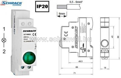 SCHRACK AZ106800 AMPARO jelzőlámpa LED-es zöld 230V AC 1.