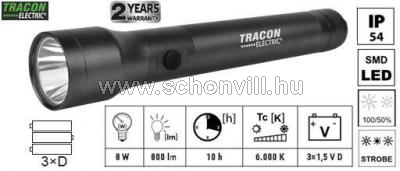 TRACON STLEL8W Elemes LED kézi lámpa, alumínium, 8W, 6000K, 3×D, 800lm 1.