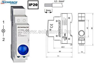 SCHRACK AZ106803 AMPARO jelzőlámpa LED-es kék 230V AC 1.