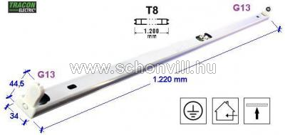 TRACON ELV118 Nyitott lámpatest T8 LED világító csövekhez 230VAC, max. 22W, L=1200mm, G13 1.