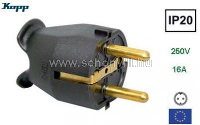 KOPP 175705003 Védőérintkezős dugvilla, fekete, IP20, 250V AC, max. 16A, 3x1,5mm² kábelhez 1.