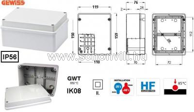 GEWISS GW44206 műanyag doboz 150x110x70mm IP56 szürke (RAL7035) 1.