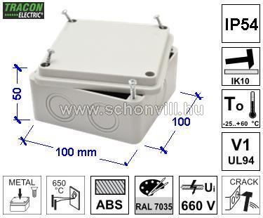 TRACON MED10105 Műanyag elektronika doboz 100x100x50 mm IP54 1.