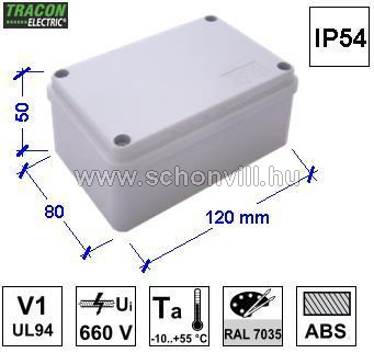 TRACON MED12085 Műanyag elektronika doboz, 120x80x50 mm, IP54 1.