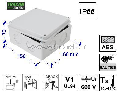 TRACON MED15157 Műanyag elektronika doboz, 150x150x70 mm, IP55 1.