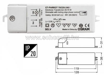 OSRAM 111593 ET-PARROT 20-70VA 230/12V elektronikus trafó halogén fényforrásokhoz 1.