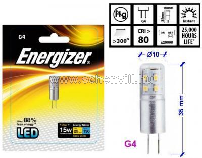 ENERGIZER S8099 1,8W G4 12V LED izzó 130lm (72,22lm/W) 3000°K WW (meleg fehér) 300° 1.