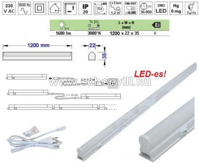 TRACON LBV20WW LED T5 bútorvilágító, sorolható 230 V, 50 Hz, 20 W, 1600 lm, 3000 K, 120 cm, EEI=A 1.