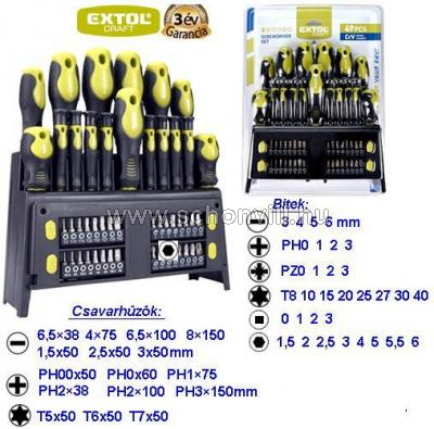 EXTOL 53146 Csavarhúzó készlet + BITek: (-), PH, PZ, TX, HEX, SQ 1.