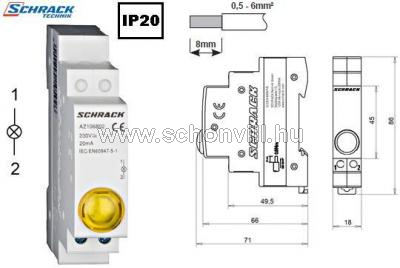 SCHRACK AZ106802 AMPARO jelzőlámpa LED-es sárga 230V AC 1.