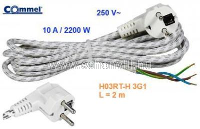 COMMEL 272-401 Szerelt kábel vasalóhoz szövetborítással, 2m, 10A H03RT-H 3x1 1.
