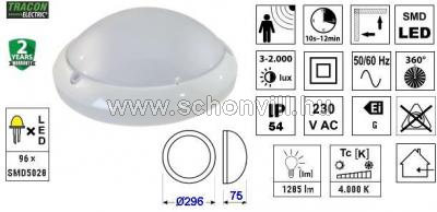 TRACON MFM04 Műanyag védett beltéri fali LED lámpatest mozgásérzékelővel 230VAC16W 360°2-8m 6s-30min 1.