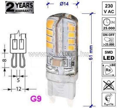 TRACON LG9S3NW Szilikon LED 230VAC 3W 4000K G9 180lm 360° EEI=A+ Ø14x51mm 1.