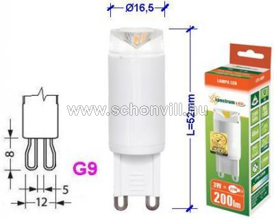 SPECTRUM 13063 LED-es fényf. 230V 3W G9 200lm WW (meleg fehér) 25000h Ø23x63mm, SMD5050 LED 1.