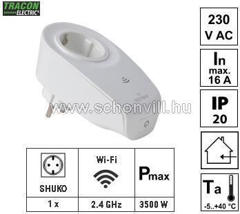 TRACON WANKUOOSW6301 Csatlakozó aljzat adapter wifi-s kapcsolóval 230V 3500W 1.