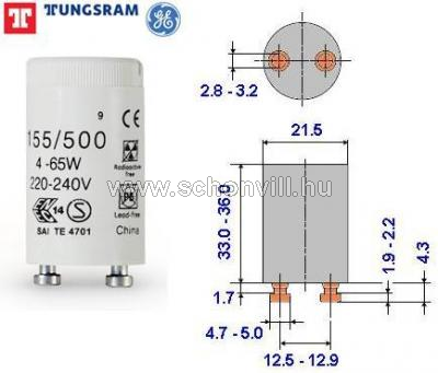 TUNGSRAM 155/500 4-65W/UNIV/BX Gyújtó 4-65W fénycsőhöz 1.