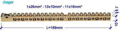 HAGER K158 0+PEN sín 169mm 1x25mm² - 13x10mm² - 11x16mm² lakáselosztóhoz 1.